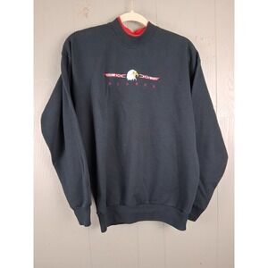 Vintage Alaska Double Crewneck Sweatshirt Mens Medium Black Eagle Embroidery 90s
